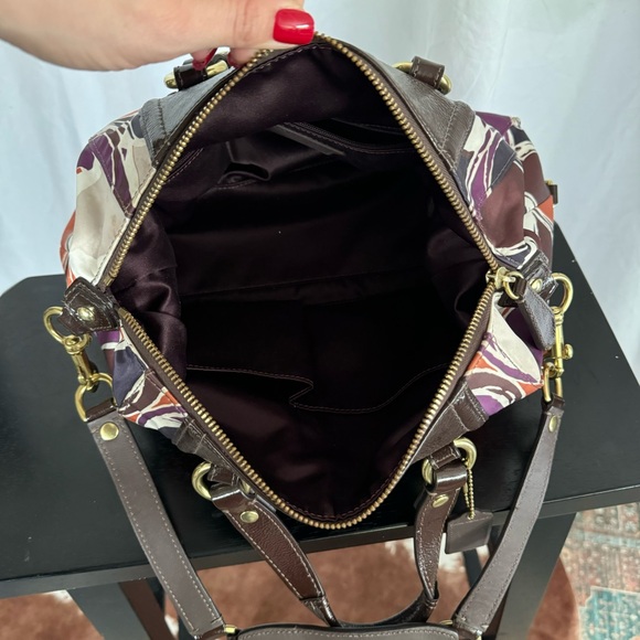 COACH ✨💜🧡 retro designer Ashley Scarf  print, medium size satchel purse - Picture 13 of 16